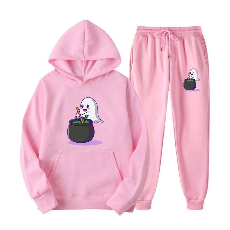 Unisex kuscheliger Kapuzenpullover und Jogginghose Set mit Halloween-Geistprint Nord Taschen