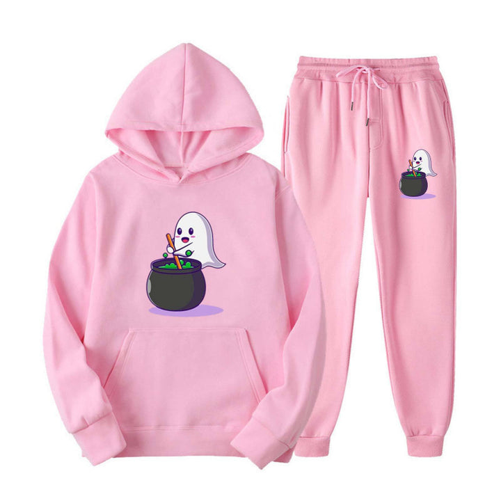 Unisex kuscheliger Kapuzenpullover und Jogginghose Set mit Halloween-Geistprint Nord Taschen
