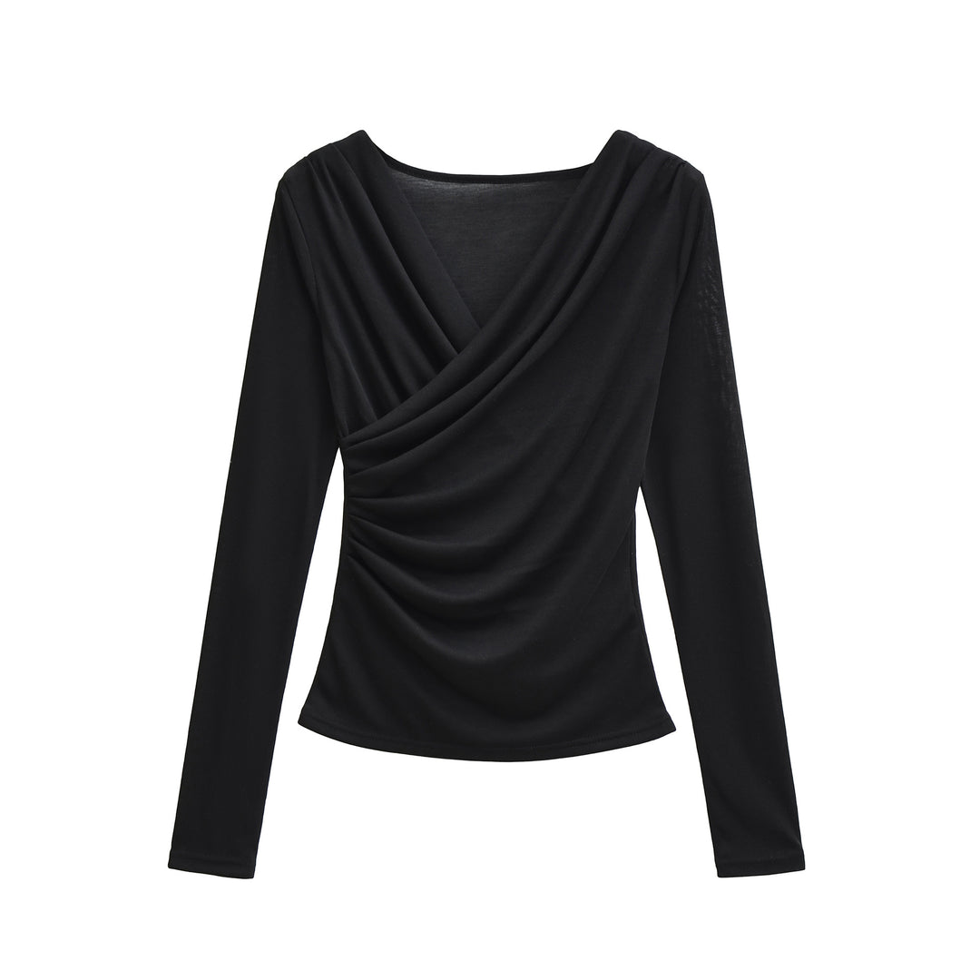 Damen Drapiertes Longsleeve mit V-Ausschnitt und seitlicher Raffung Nord Taschen