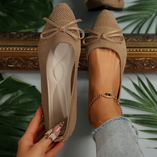 Damen elegante Ballerinas mit raffiniertem Schleifen-Detail und atmungsaktiver Obermaterialstruktur
