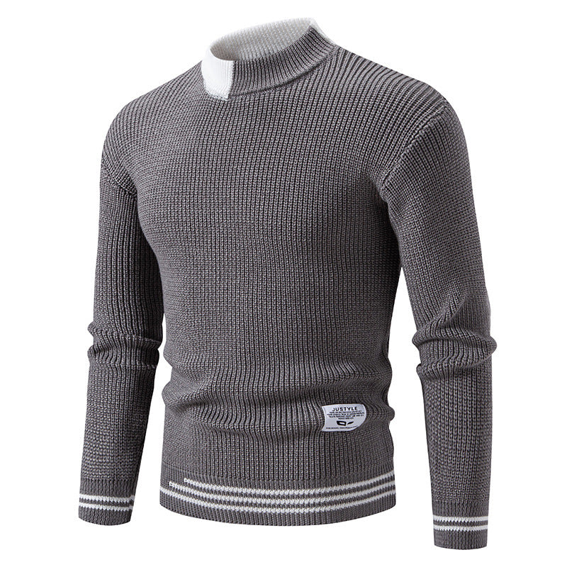 Herren gerippter Feinstrickpullover mit Stehkragen und kontrast-Blockdesign Nord Taschen