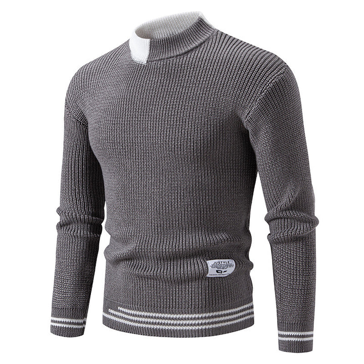Herren gerippter Feinstrickpullover mit Stehkragen und kontrast-Blockdesign Nord Taschen