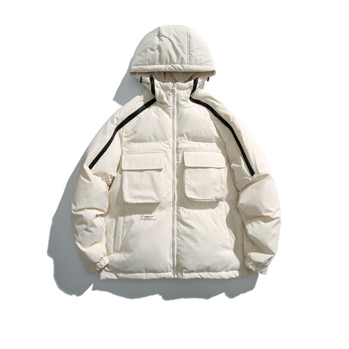 Unisex Kurz geschnittener Boxy-Puffer mit Kapuze, Kontraststreifen und großen Klappentaschen Nord Taschen