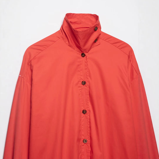 Damen Oversize Hemdjacke mit Stehkragen und durchgehender Knopfleiste Nord Taschen