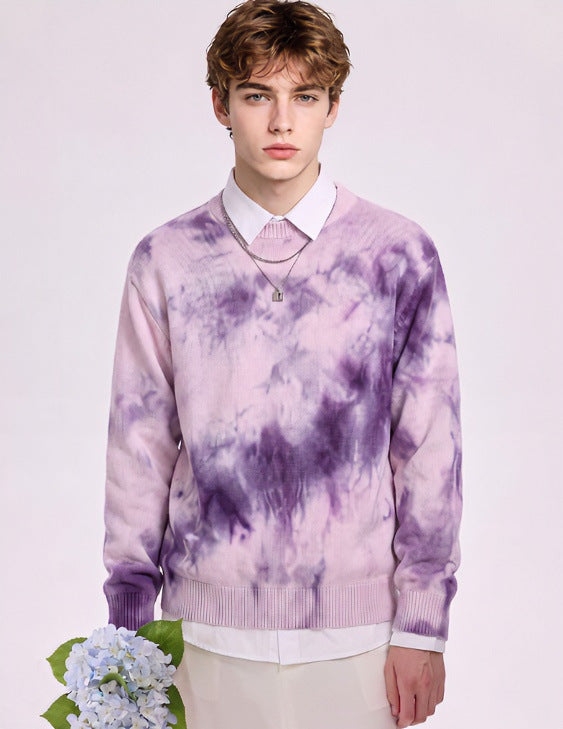 Herren Oversize-Strickpullover mit Batikoptik, Rundhalsausschnitt und Rippbündchen Nord Taschen