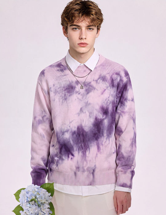 Herren Oversize-Strickpullover mit Batikoptik, Rundhalsausschnitt und Rippbündchen Nord Taschen