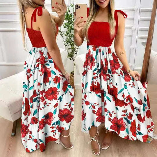 Damen Maxikleid mit Blumenmuster und elastischem Oberteil Nord Taschen
