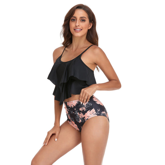 Damen Tankini-Set mit fließendem Rüschendesign und figurbetonter Bikinihose