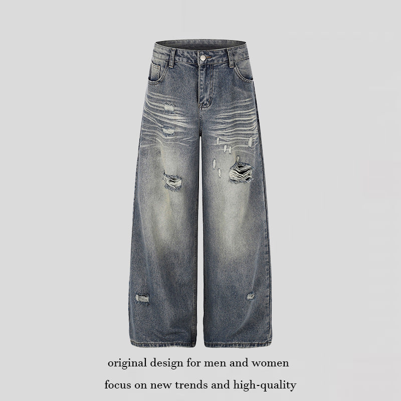 Damen Weite Destroyed Denim-Culotte-Jeans mit hoher Taille und Used-Effekt Nord Taschen