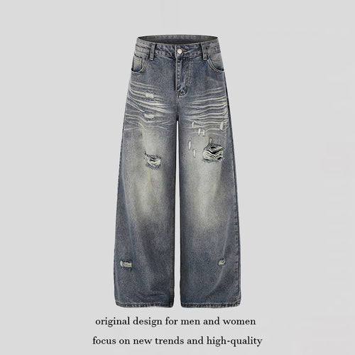 Damen Weite Destroyed Denim-Culotte-Jeans mit hoher Taille und Used-Effekt Nord Taschen