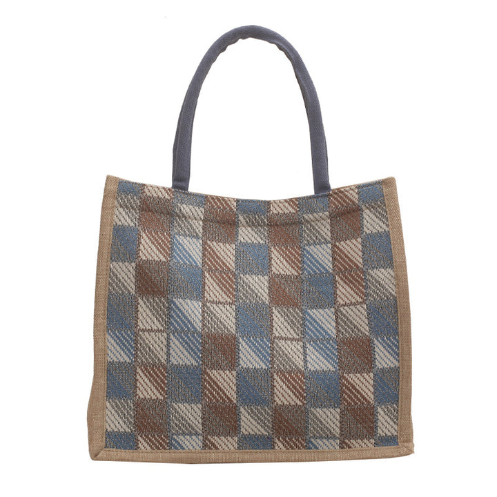 Damen Jute-Tragetasche mit modernem Karo-Design und stabilen Griffen Nord Taschen