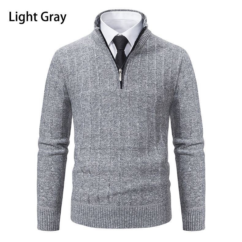 Herren Feinstrick-Halbzip-Pullover mit Zopfmuster und strukturierter Melange-Optik Nord Taschen