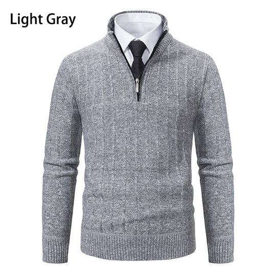 Herren Feinstrick-Halbzip-Pullover mit Zopfmuster und strukturierter Melange-Optik Nord Taschen