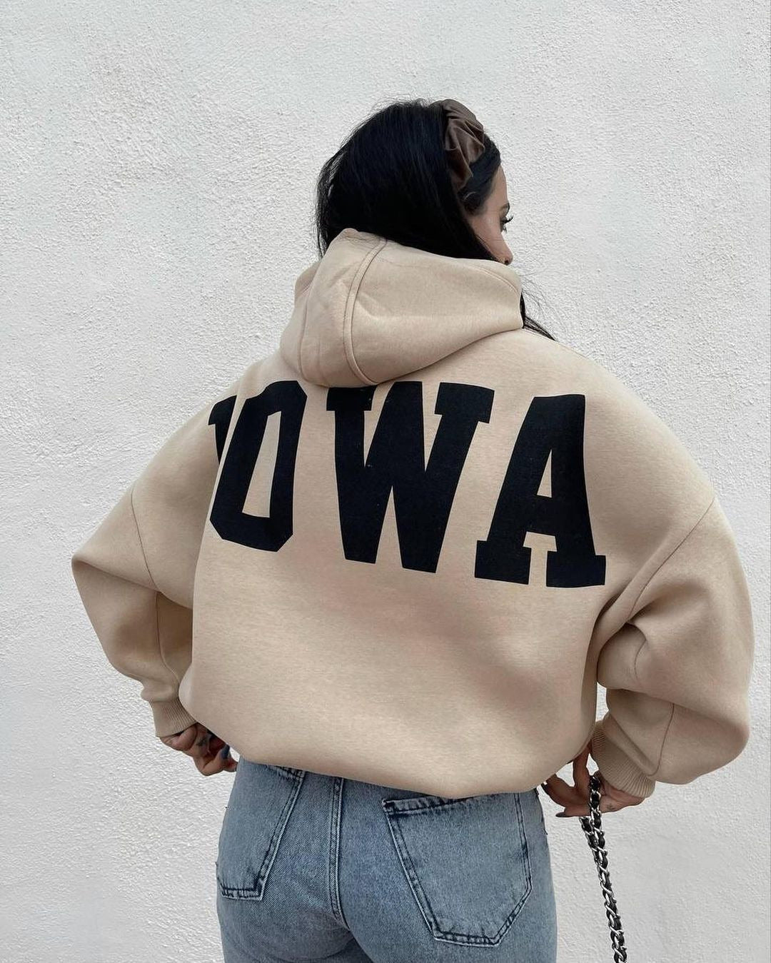 Damen Oversized Cropped Hoodie mit großem Lettering, Kapuze und relaxed Fit Nord Taschen
