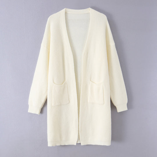 Damen Longline Strickcardigan mit aufgesetzten Taschen Nord Taschen