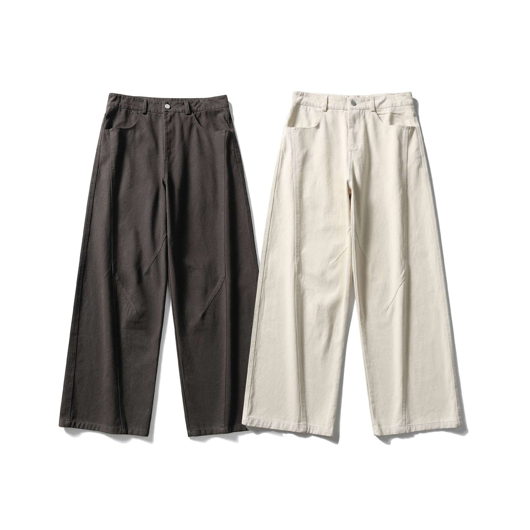 Damen Hochtaillierte weite Culotte‑Hose aus Baumwoll‑Twill mit Ziersteilnähten Nord Taschen