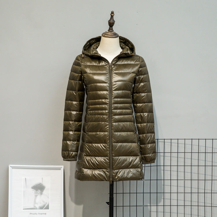 Damen Leicht gesteppte Langjacke mit Kapuze und schlanker Silhouette Nord Taschen