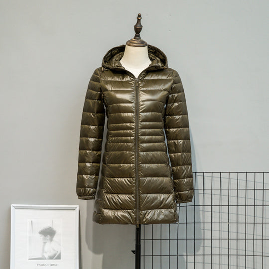 Damen Leicht gesteppte Langjacke mit Kapuze und schlanker Silhouette Nord Taschen