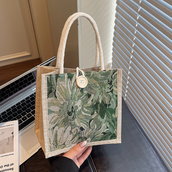 Damen Jute-Tragetasche mit kunstvollem floralem Stickdesign Nord Taschen