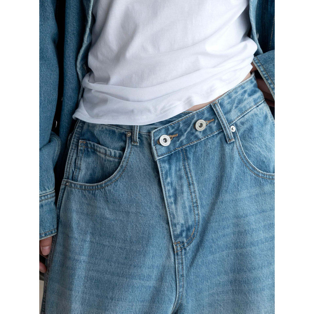 Damen Weite Jeanshose mit hohem Bund, tiefem Schritt und weitem Bein Nord Taschen