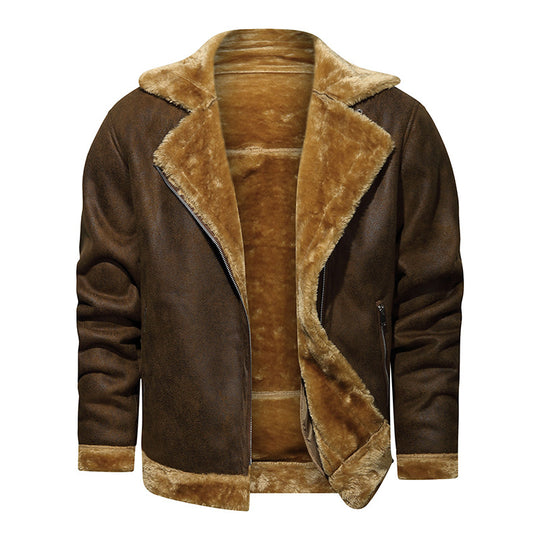 Herren Lammfellimitat-Fliegerjacke mit kuscheligem Kunstfellfutter Nord Taschen