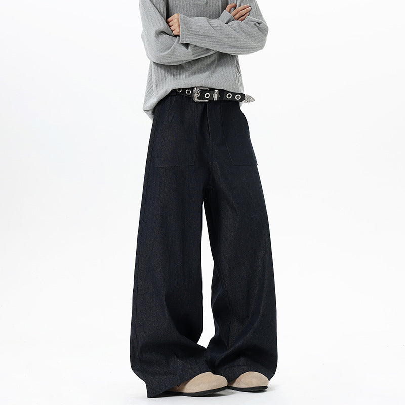 Damen Weite High Waist Denimhose mit extra weitem Bein und aufgesetzten Vordertaschen Nord Taschen