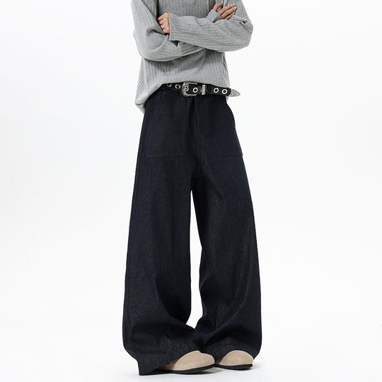 Damen Weite High Waist Denimhose mit extra weitem Bein und aufgesetzten Vordertaschen Nord Taschen