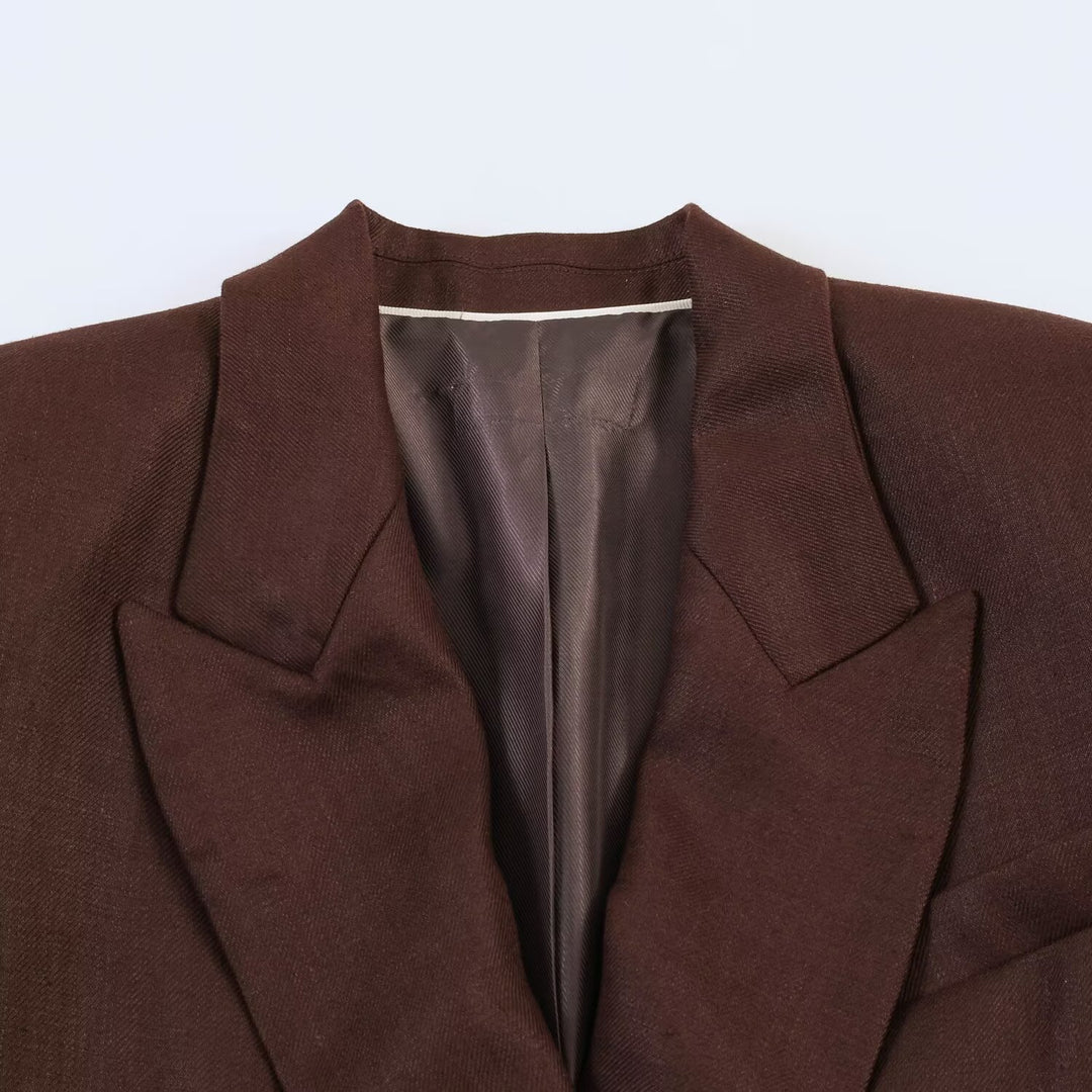 Damen Doppelreihiger Leinenblazer mit Peak-Revers und aufgesetzten Pattentaschen Nord Taschen