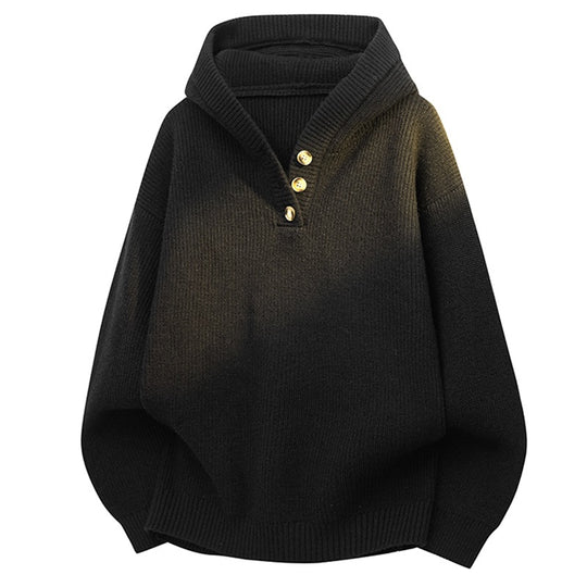 Damen Relaxed Kapuzenpullover aus geripptem Strick mit Halbsteg-Knopfleiste Nord Taschen