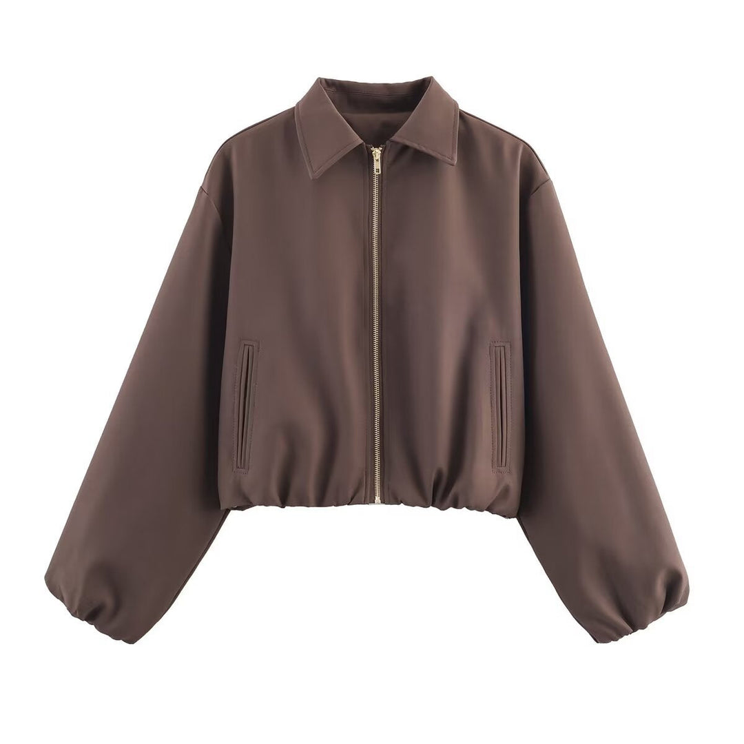 Damen lässige Übergangsjacke mit hohem Kragen und elastischem Saum