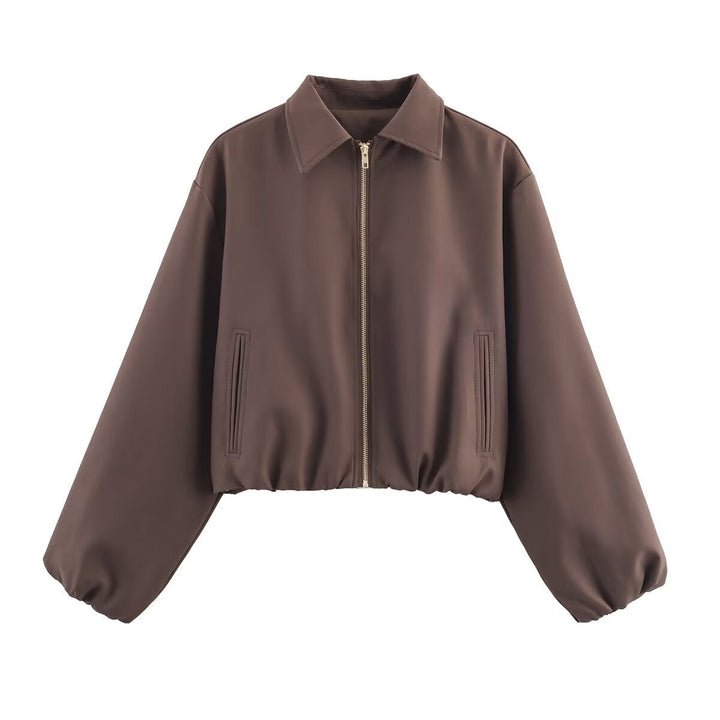 Damen lässige Übergangsjacke mit hohem Kragen und elastischem Saum