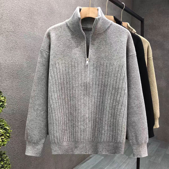 Herren Oversize Feinstrick-Pullover mit halbem Reißverschluss und markanter Rippenstruktur Nord Taschen