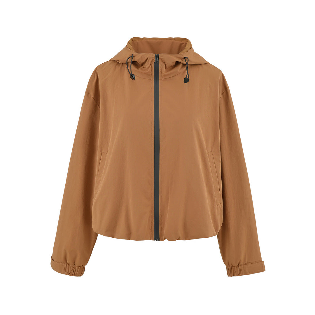 Damen Cropped Übergangsjacke mit Kapuze, Tunnelzug und elastischem Saum Nord Taschen