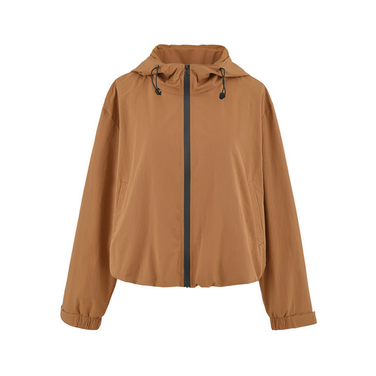 Damen Cropped Übergangsjacke mit Kapuze, Tunnelzug und elastischem Saum Nord Taschen