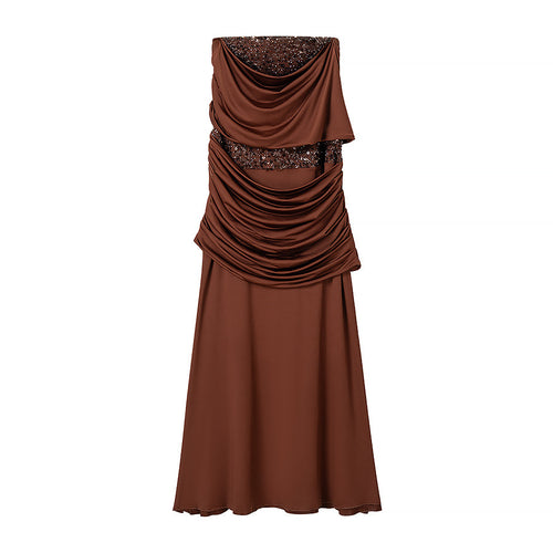 Damen Abendkleid mit schulterfreiem Drape‑Oberteil und Pailletten‑Einsatz Nord Taschen