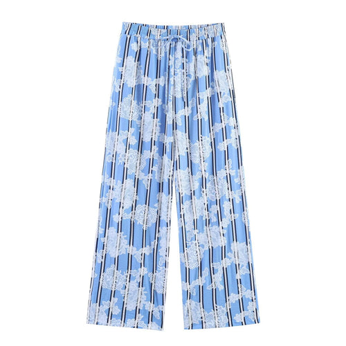 Damen Weite Palazzo-Hose mit elastischem Bund und floralem Streifen-Print Nord Taschen