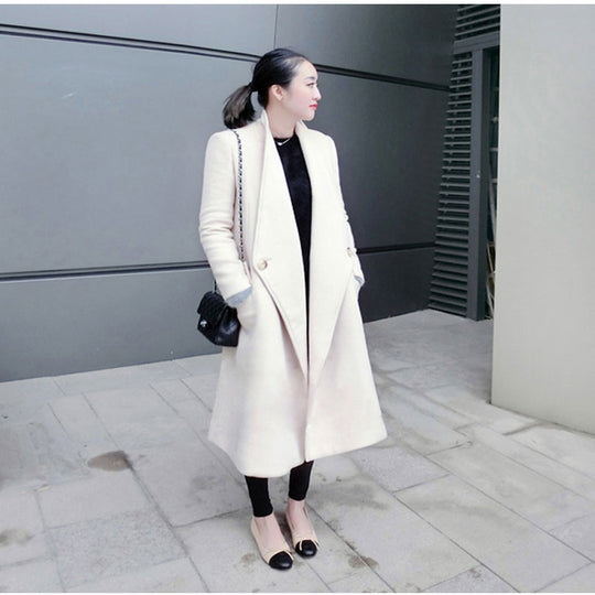 Damen Midilanger taillierter Wollmix-Longcoat mit Schalkragen, Eingrifftaschen und dezenten Zierknöpfen Nord Taschen