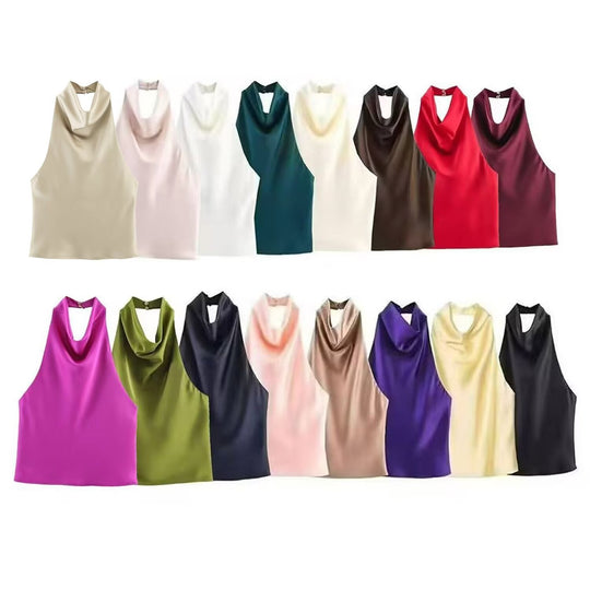 Damen elegantes Haltertop mit fließendem Schnitt und dekorativen Details