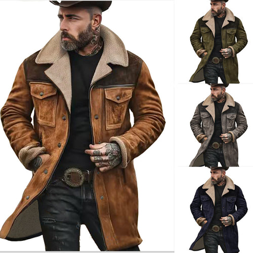 Herren Langer Sherpa-Mantel mit Kunstfellfutter und Wildlederoptik Nord Taschen