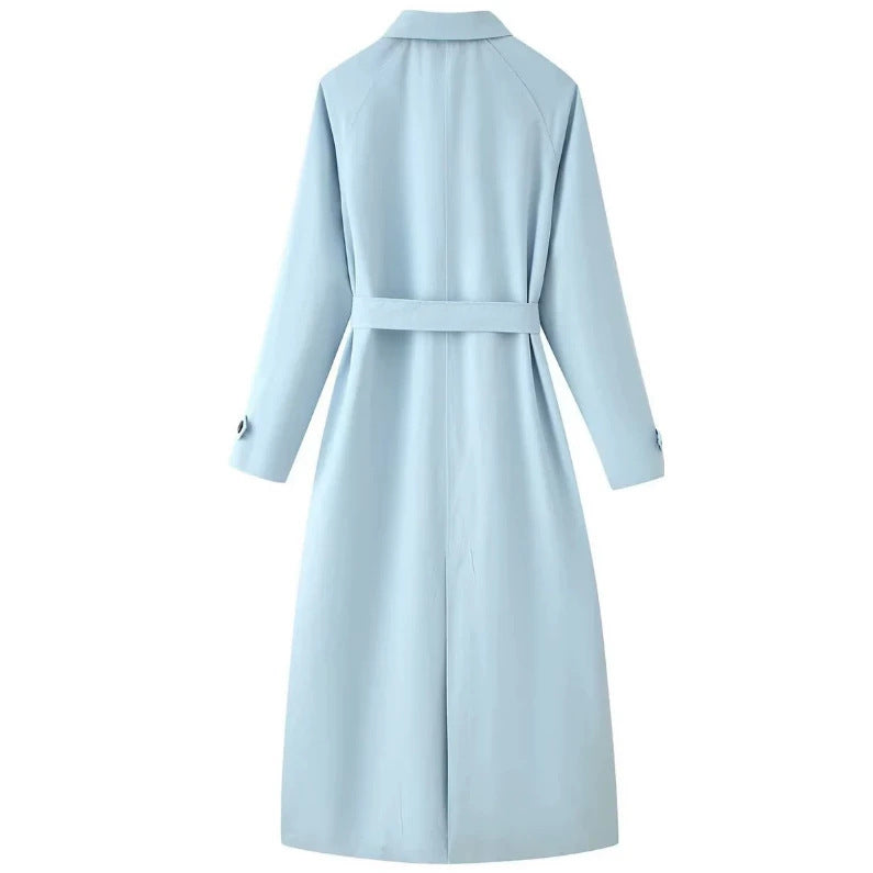 Damen Leichter knielanger Trenchcoat im Clean‑Look mit Bindegürtel und verdeckter Knopfleiste Nord Taschen