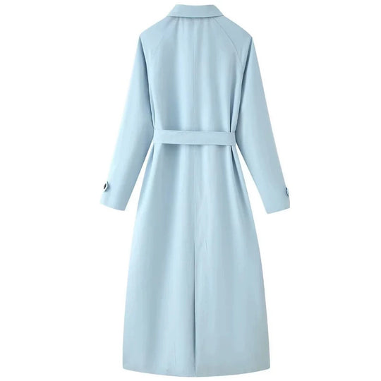 Damen Leichter knielanger Trenchcoat im Clean‑Look mit Bindegürtel und verdeckter Knopfleiste Nord Taschen