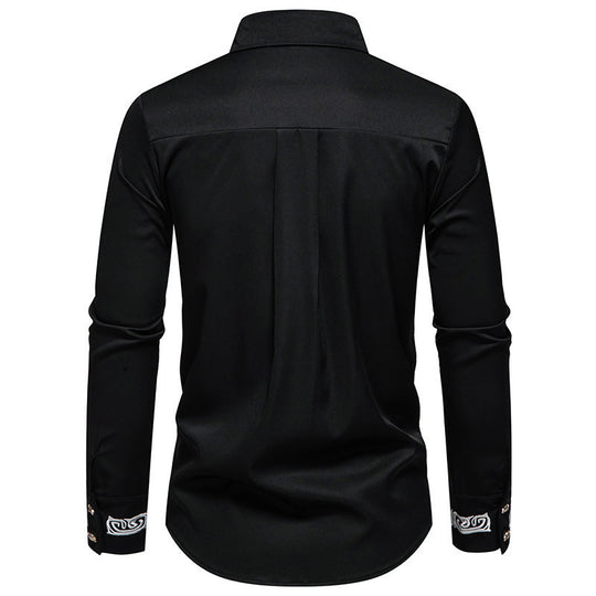 Herren Slim-Fit Business-Hemd mit Stickerei am Kragen und Manschetten Nord Taschen