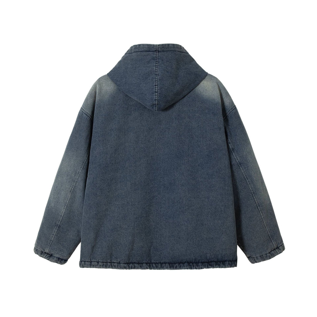 Herren Washed-Denim Kapuzenjacke im Oversize-Look mit kariert gefütterter Kapuze Nord Taschen