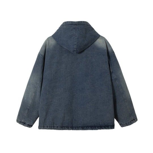 Herren Washed-Denim Kapuzenjacke im Oversize-Look mit kariert gefütterter Kapuze Nord Taschen