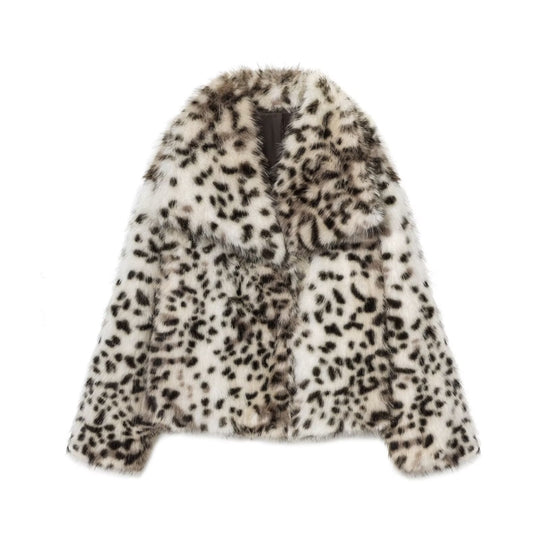 Damen Kurzjacke aus Kunstfell mit Leopard-Print und voluminösem Schalkragen Nord Taschen