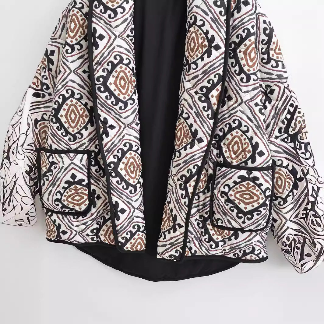 Damen Stepp-Kimonojacke mit grafischem Ethno-Print und Taillengürtel Nord Taschen