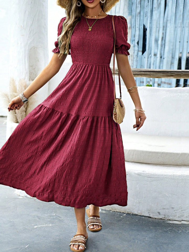 Damen Midikleid mit elastischem Taillenbund und schwingendem Rock