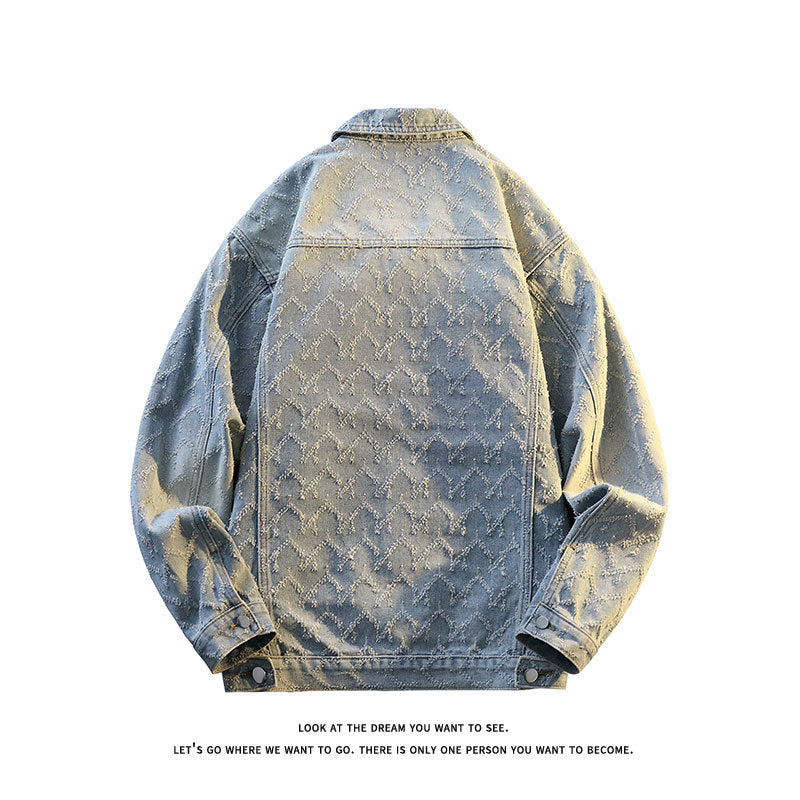 Herren Oversize-Jeansjacke mit gestepptem Allover‑Muster und Brusttaschen Nord Taschen