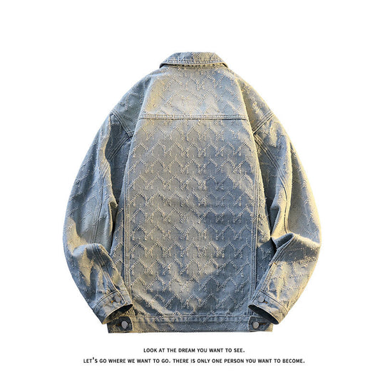 Herren Oversize-Jeansjacke mit gestepptem Allover‑Muster und Brusttaschen Nord Taschen