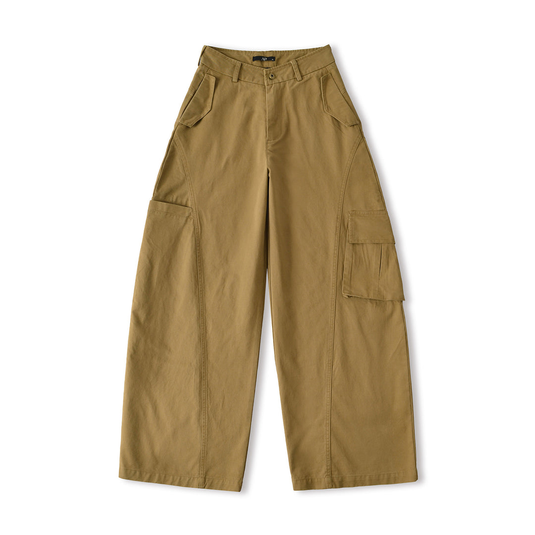 Damen Cropped Cargohose mit hoher Taille, weitem Bein und Klappentaschen Nord Taschen